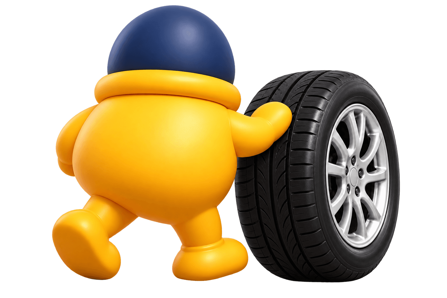 Mascotte poussant un pneu